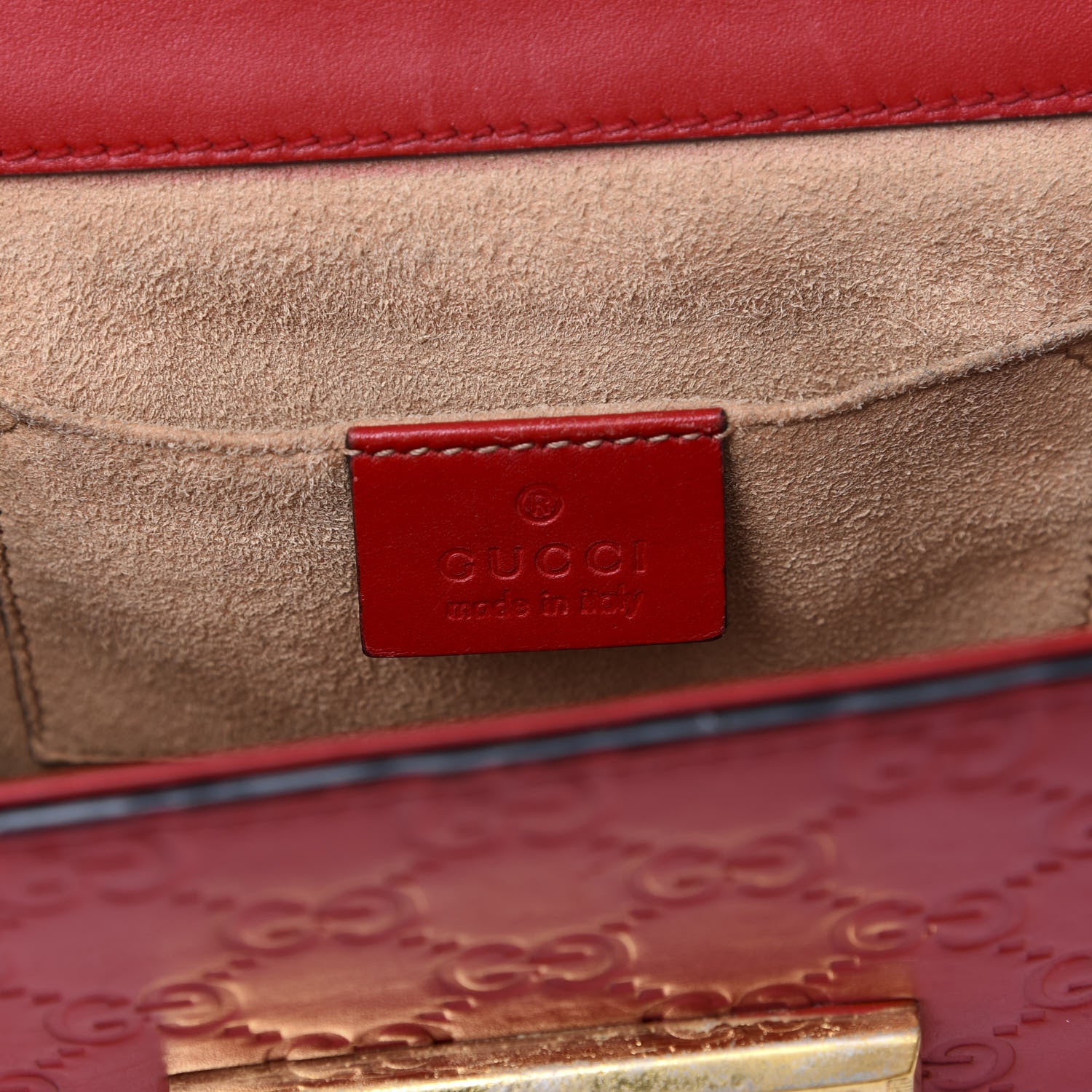 Gucci Guccissima Small Padlock Shoulder Bag Hibiscus Red 5 of 8