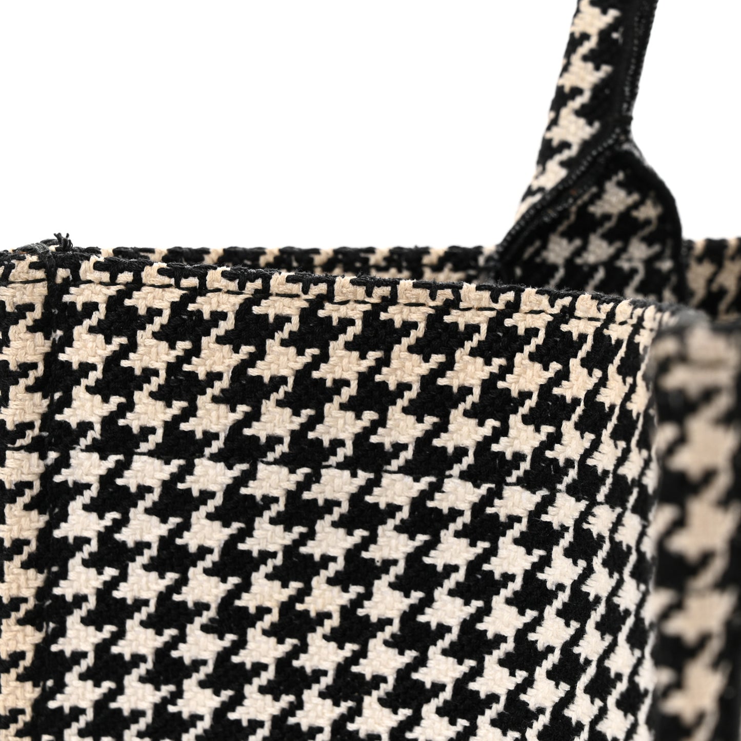 Canvas Houndstooth Embroidered Medium Book Tote Black White