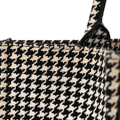 Christian Dior Canvas Houndstooth Embroidered Medium Book Tote Black White 18 of 27