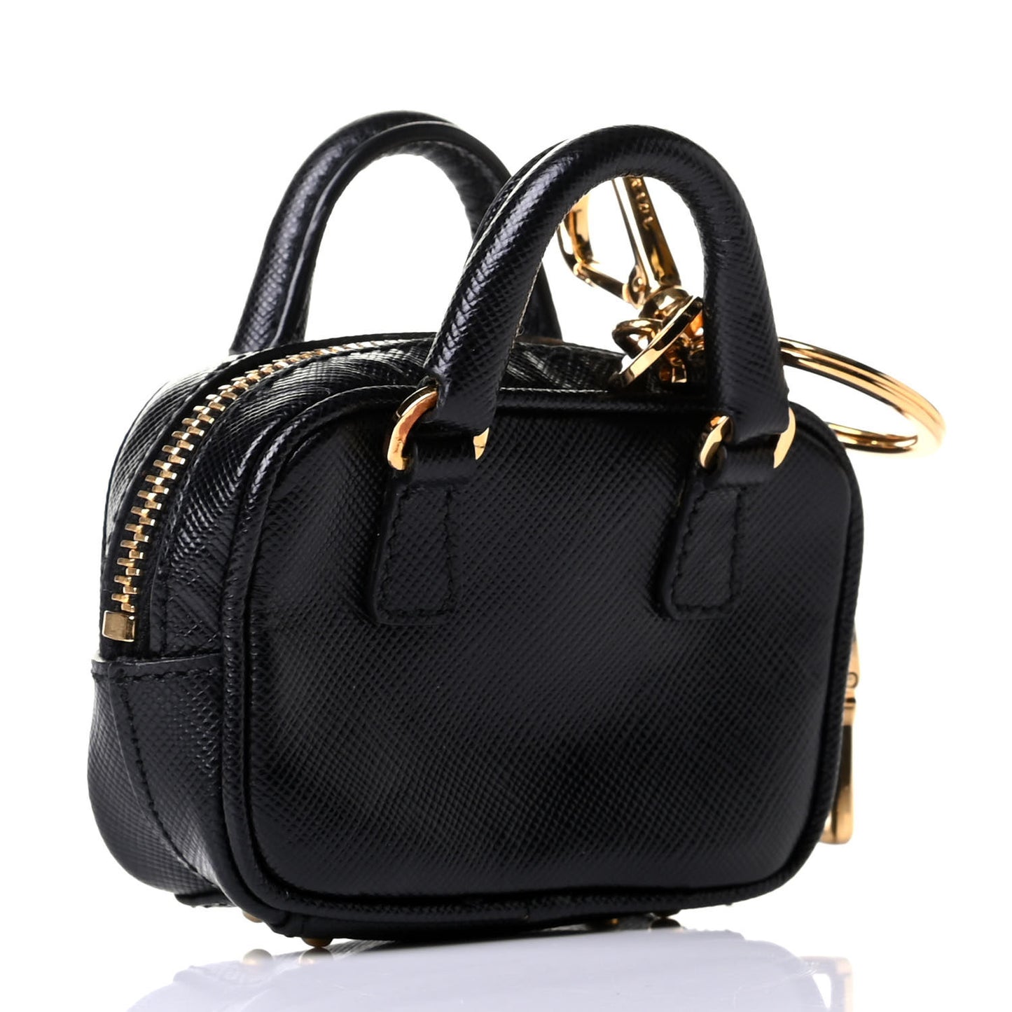 Saffiano Lux Mini Top Handle Key Pouch Black