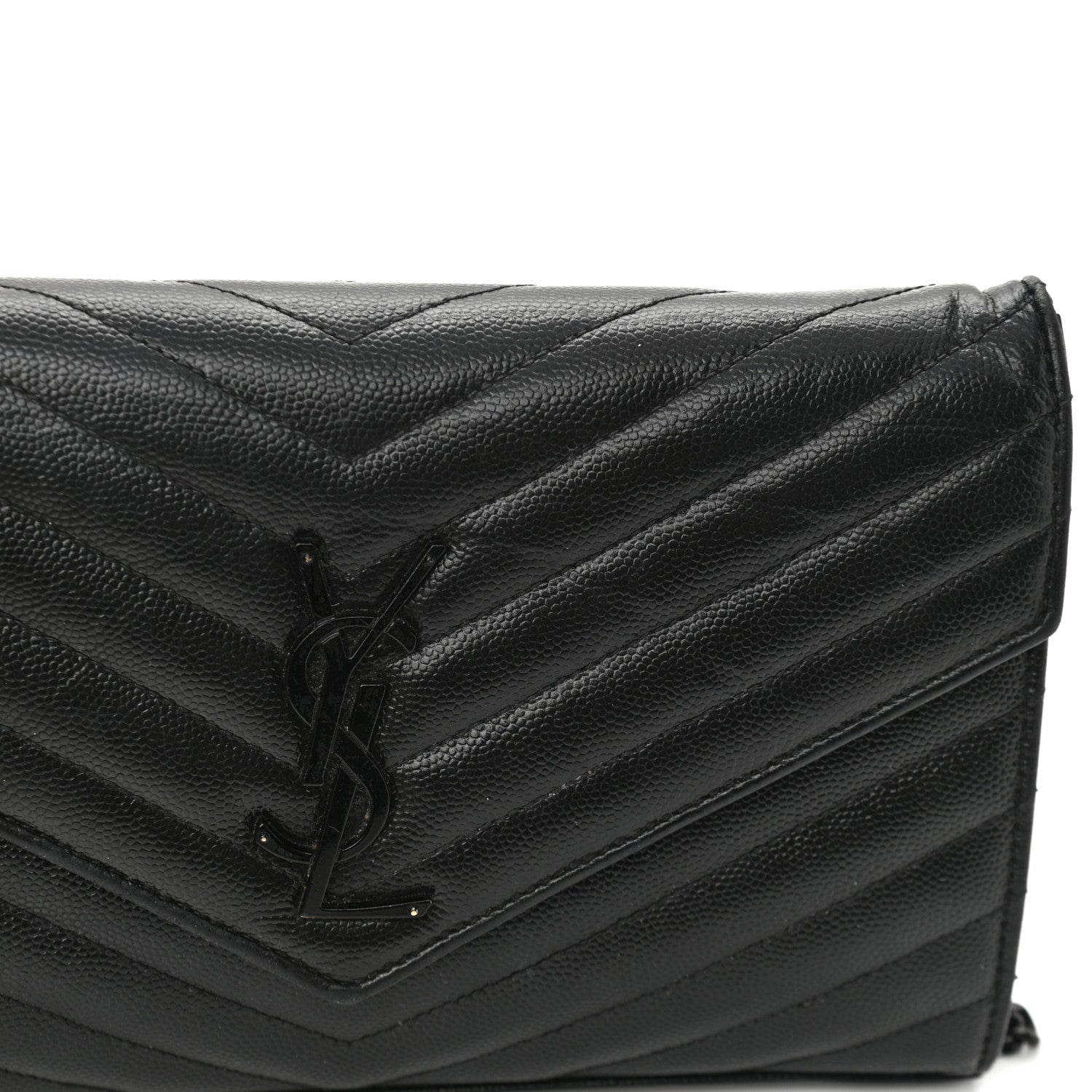 Saint Laurent Grain De Poudre Matelasse Chevron Monogram Chain Wallet Black 11 of 12
