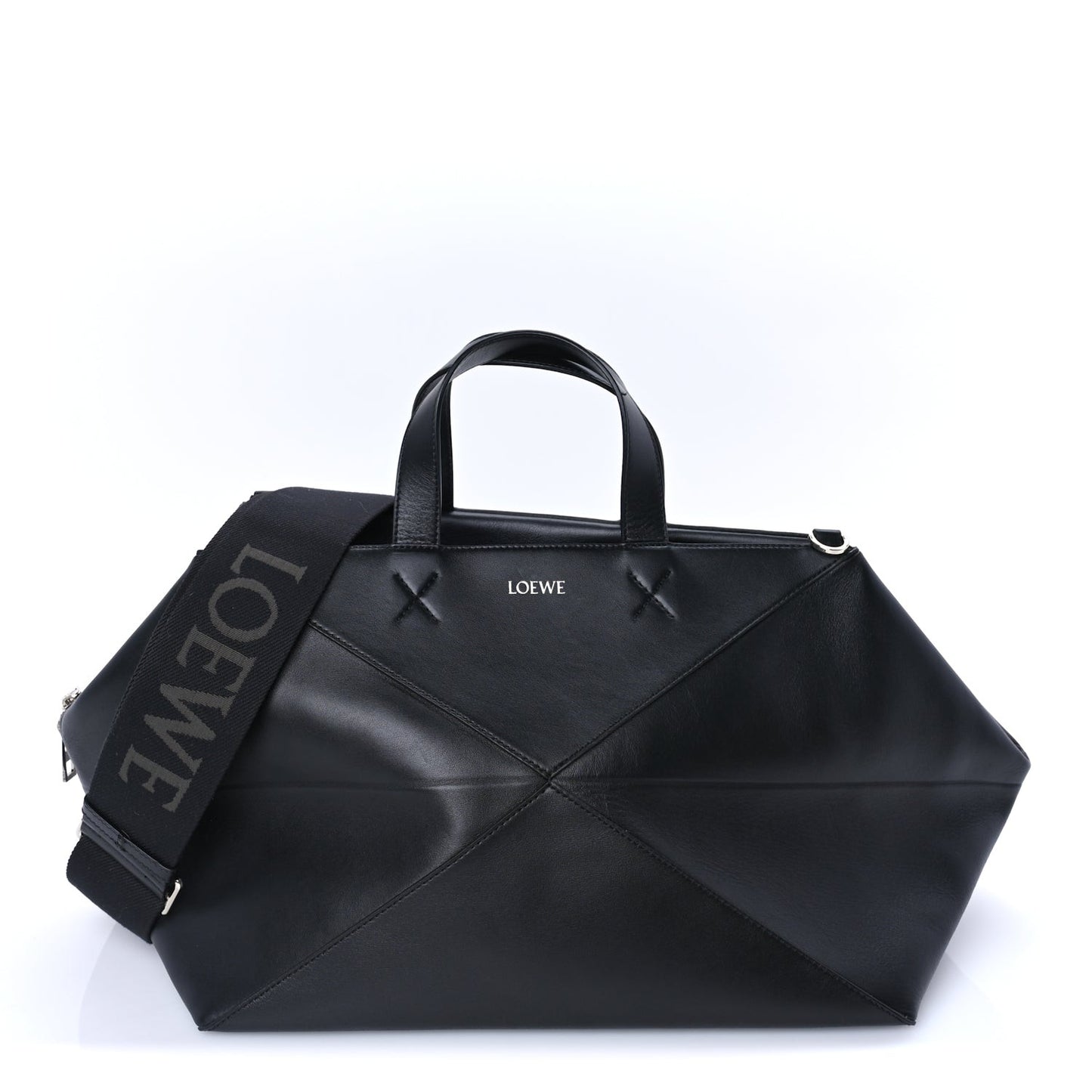 Shiny Calfskin Puzzle Fold Duffle Black Black