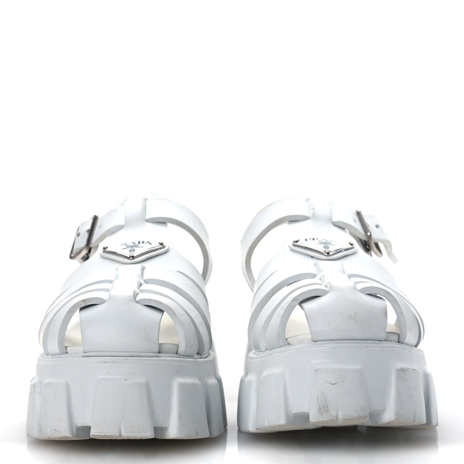 Prada Foam Rubber Metal Triangle Logo Monolith 55mm Cage Sandals 41 White 3 of 16