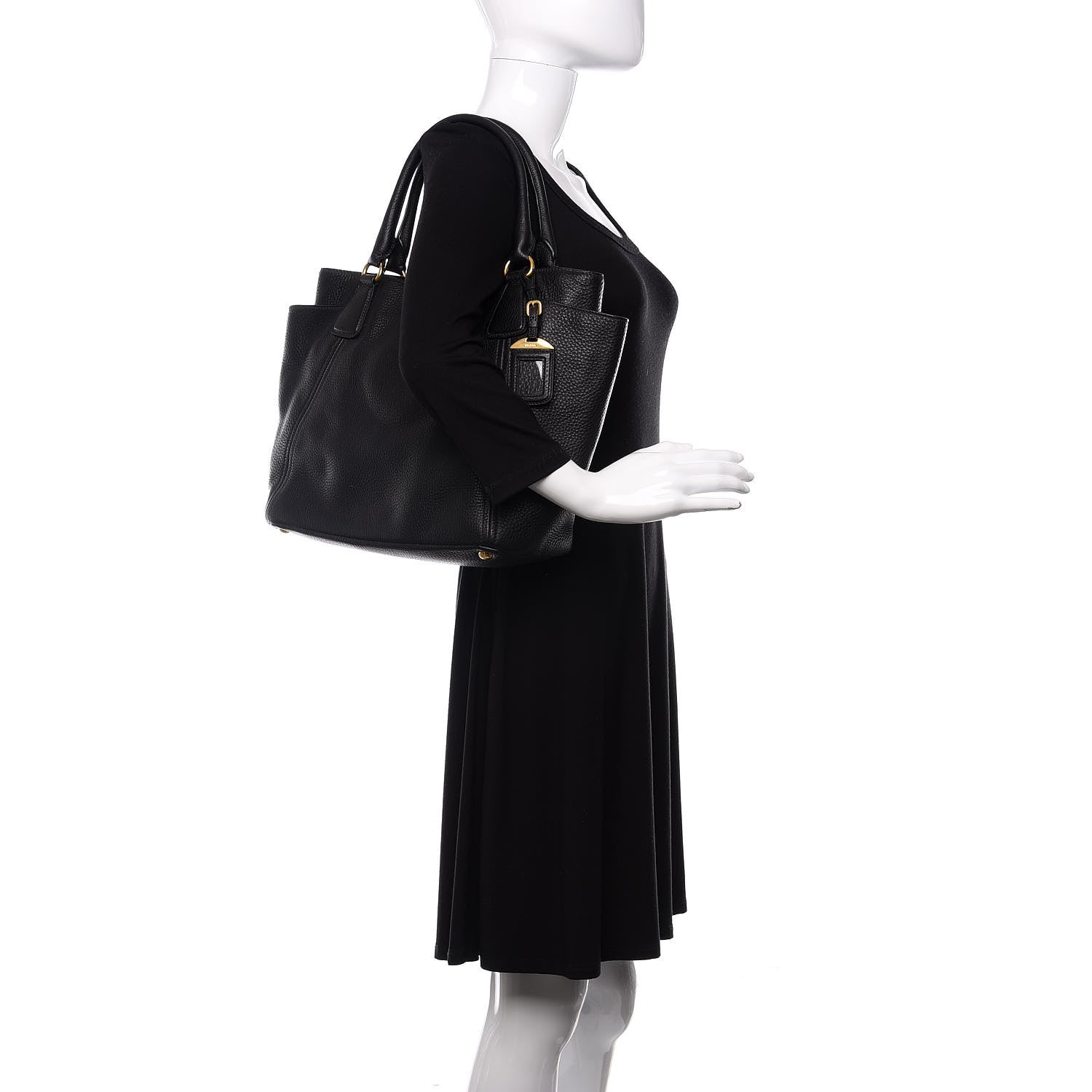 Prada Vitello Daino Side Pocket Tote Black 2 of 10