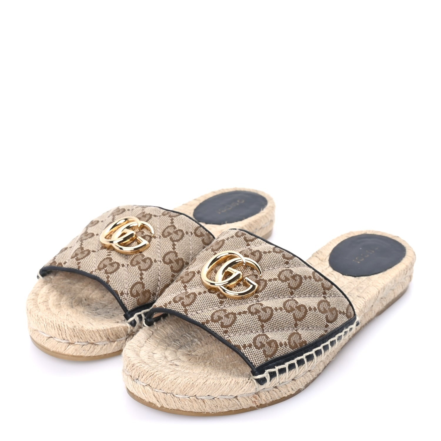 Gucci Monogram Matelasse GG Marmont Espadrille 20mm Slide Sandals 38.5  Beige Ebony Black 2 of 7