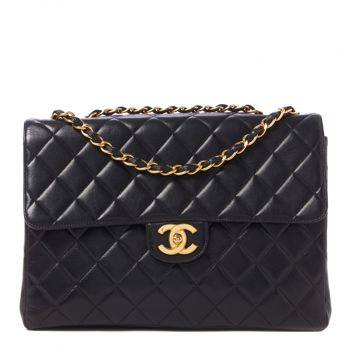 Lambskin Quilted Jumbo Single Flap Black