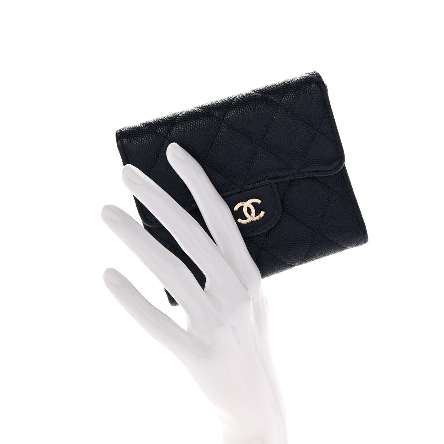 Caviar Quilted Compact Flap Wallet Navy