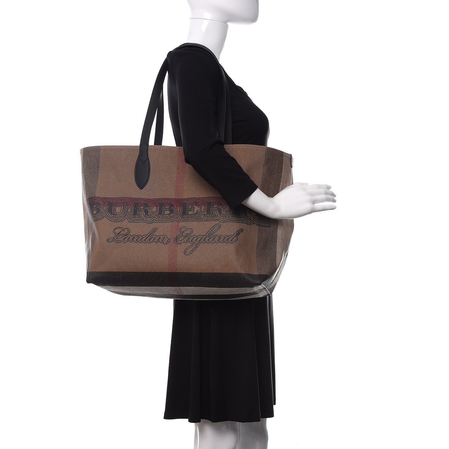 Burberry Coated Canvas Mega Check Medium Doodle Tote Black 2 of 9