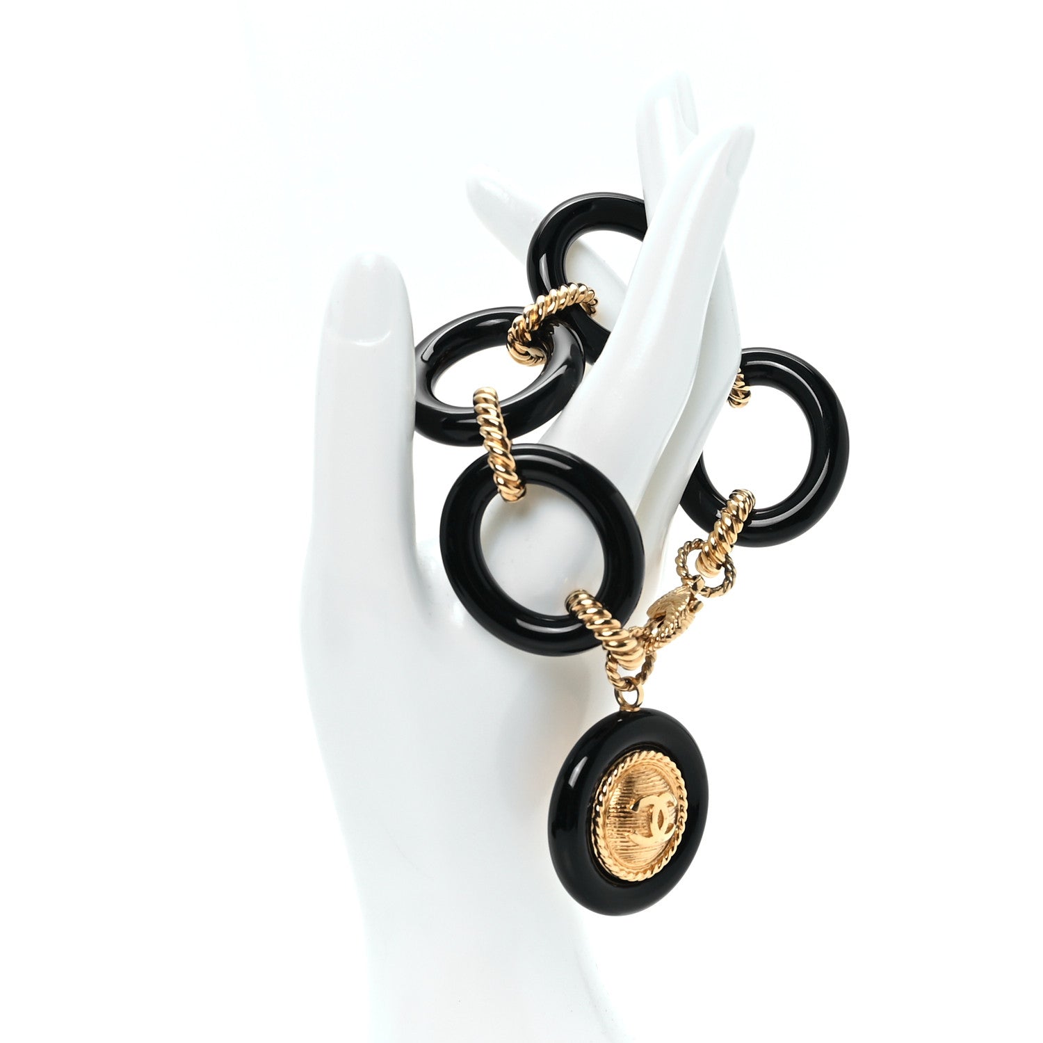 Chanel Enamel Medallion CC Link Bracelet Gold Black 2 of 5