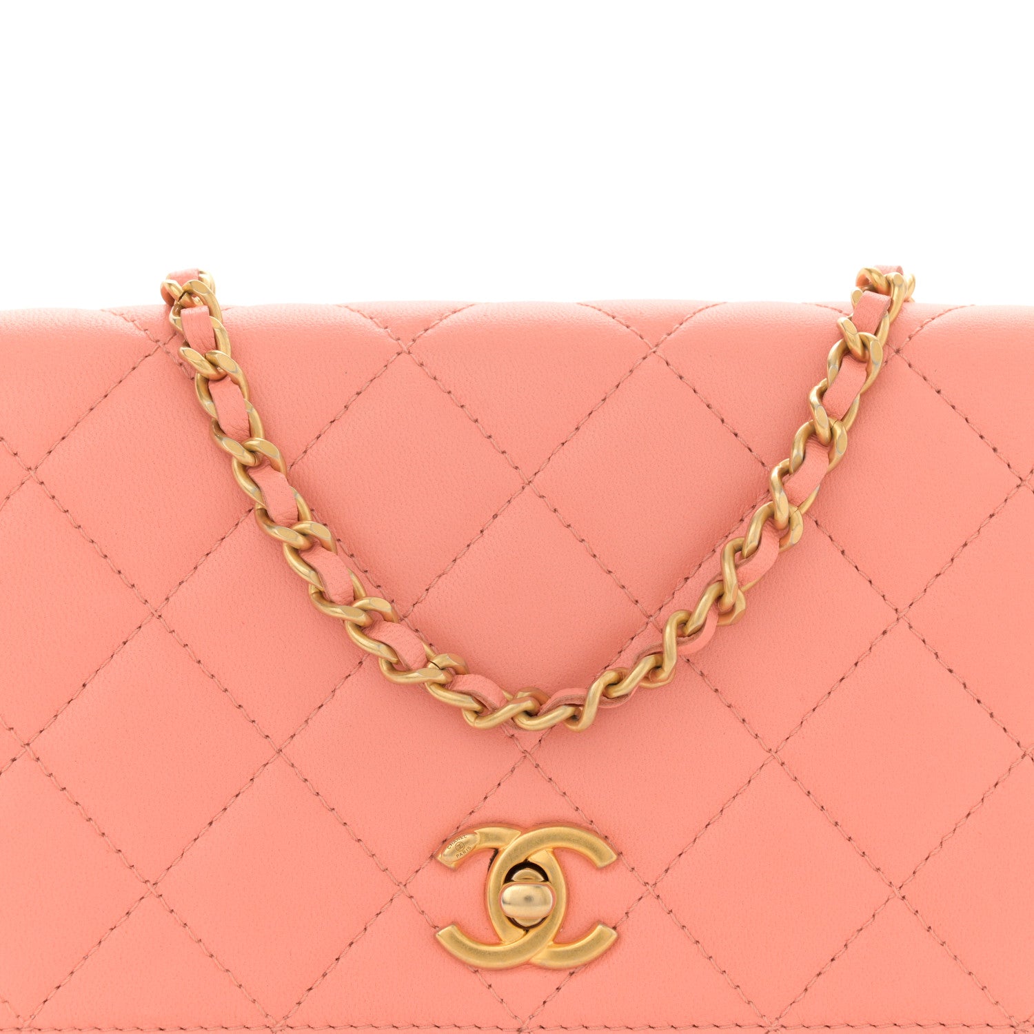 Chanel Lambskin Quilted Pearl Crush Wallet on Chain WOC Light Orange 9 of 11