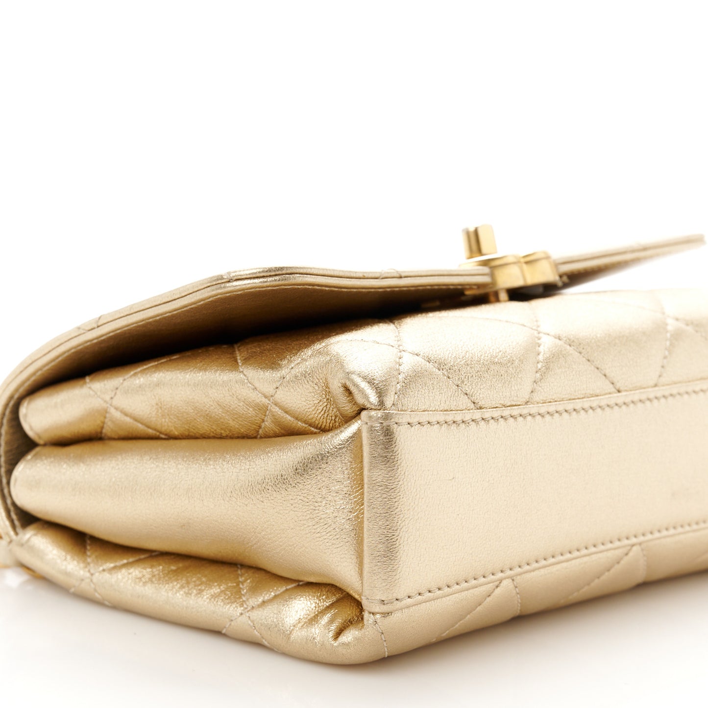 Metallic Lambskin Quilted Mini CC Crystal Logo Chain Flap Gold