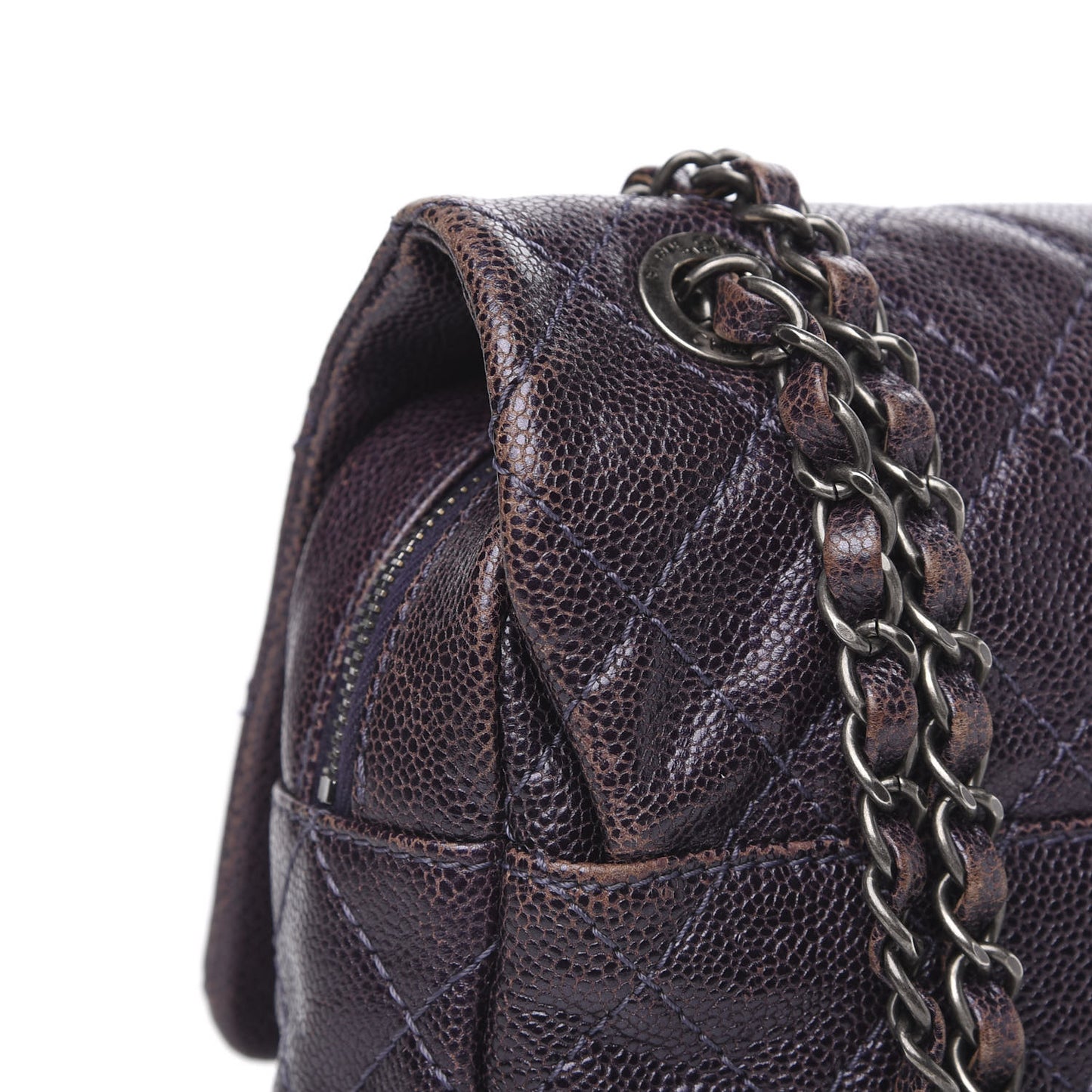 Iridescent Caviar Quilted Large Chic Flap Purple