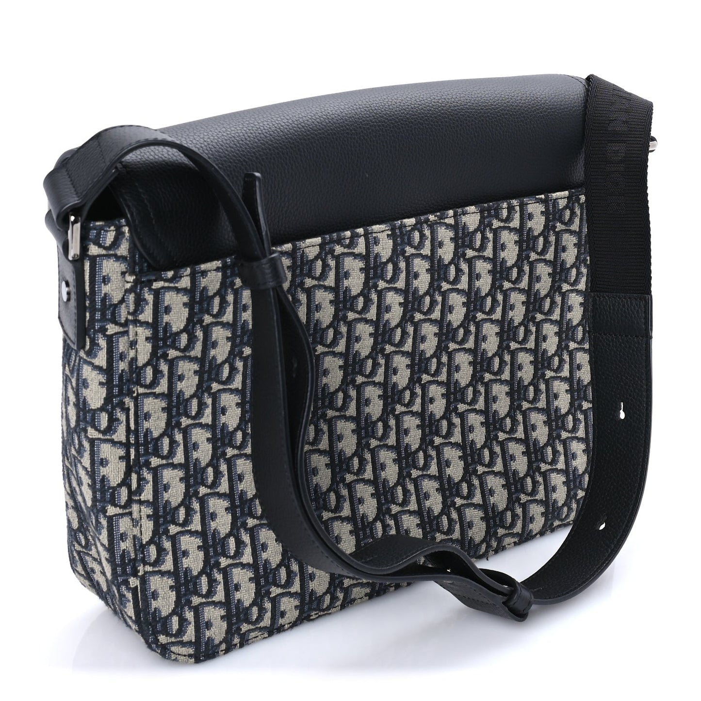 Oblique Jacquard Grained Calfskin Medium Saddle Messenger Bag Beige Black