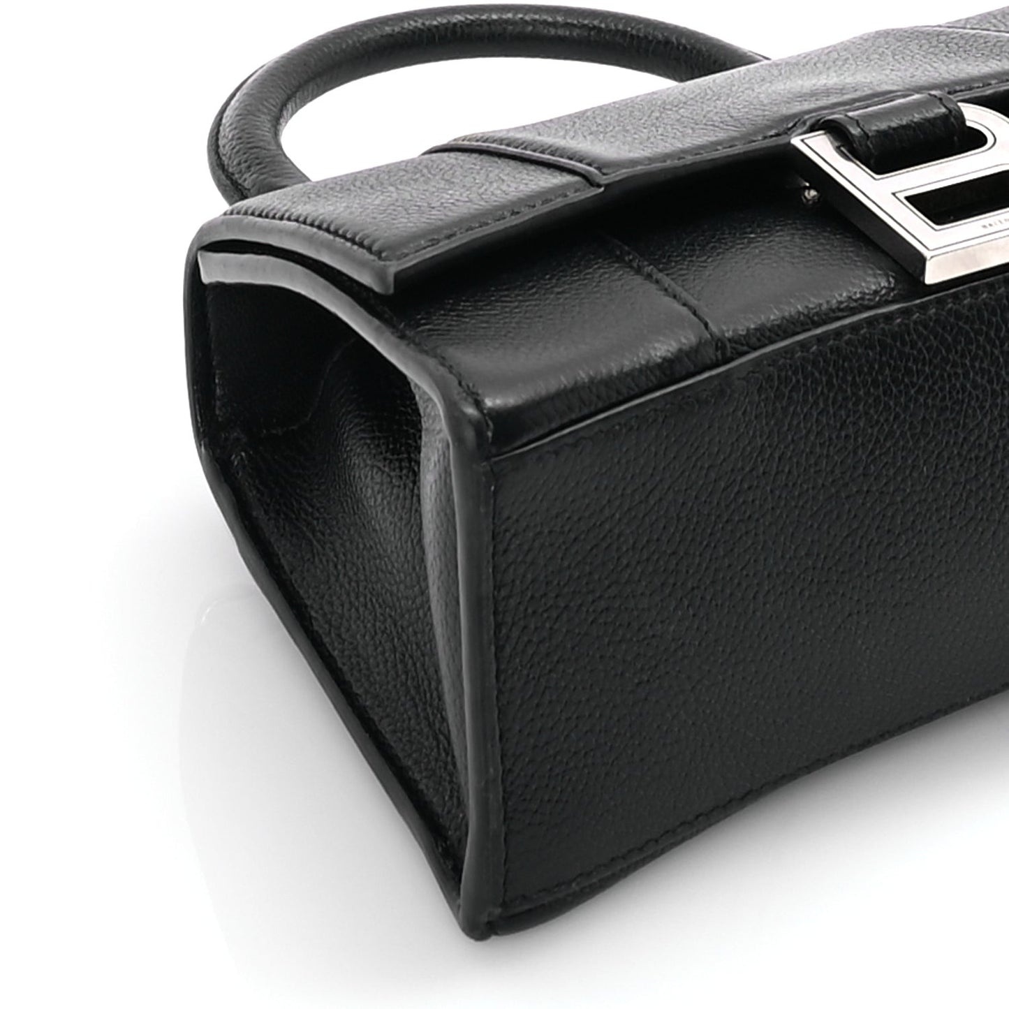 Grained Calfskin Hourglass Top Handle Bag XS Black