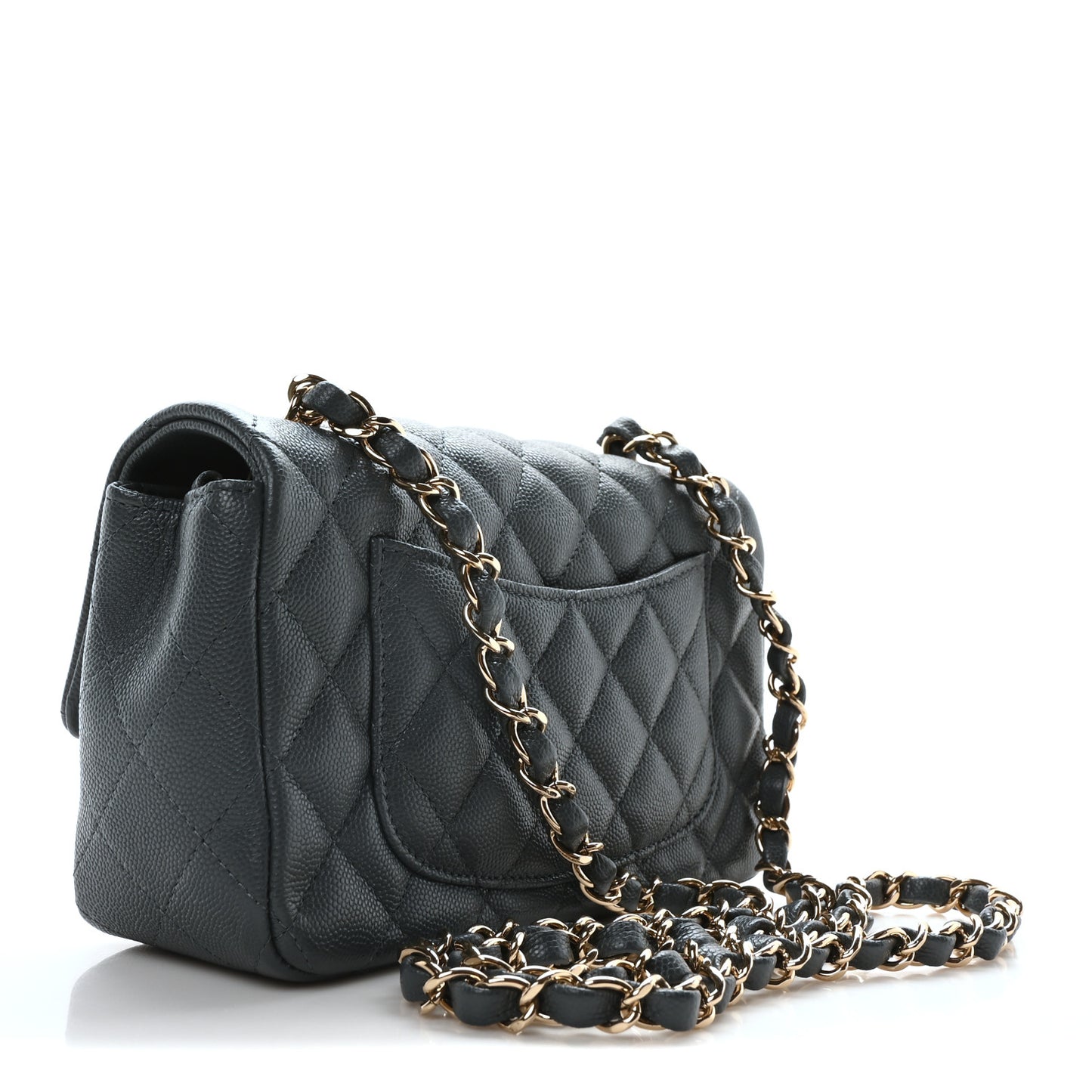 Caviar Quilted Mini Rectangular Flap Dark Grey