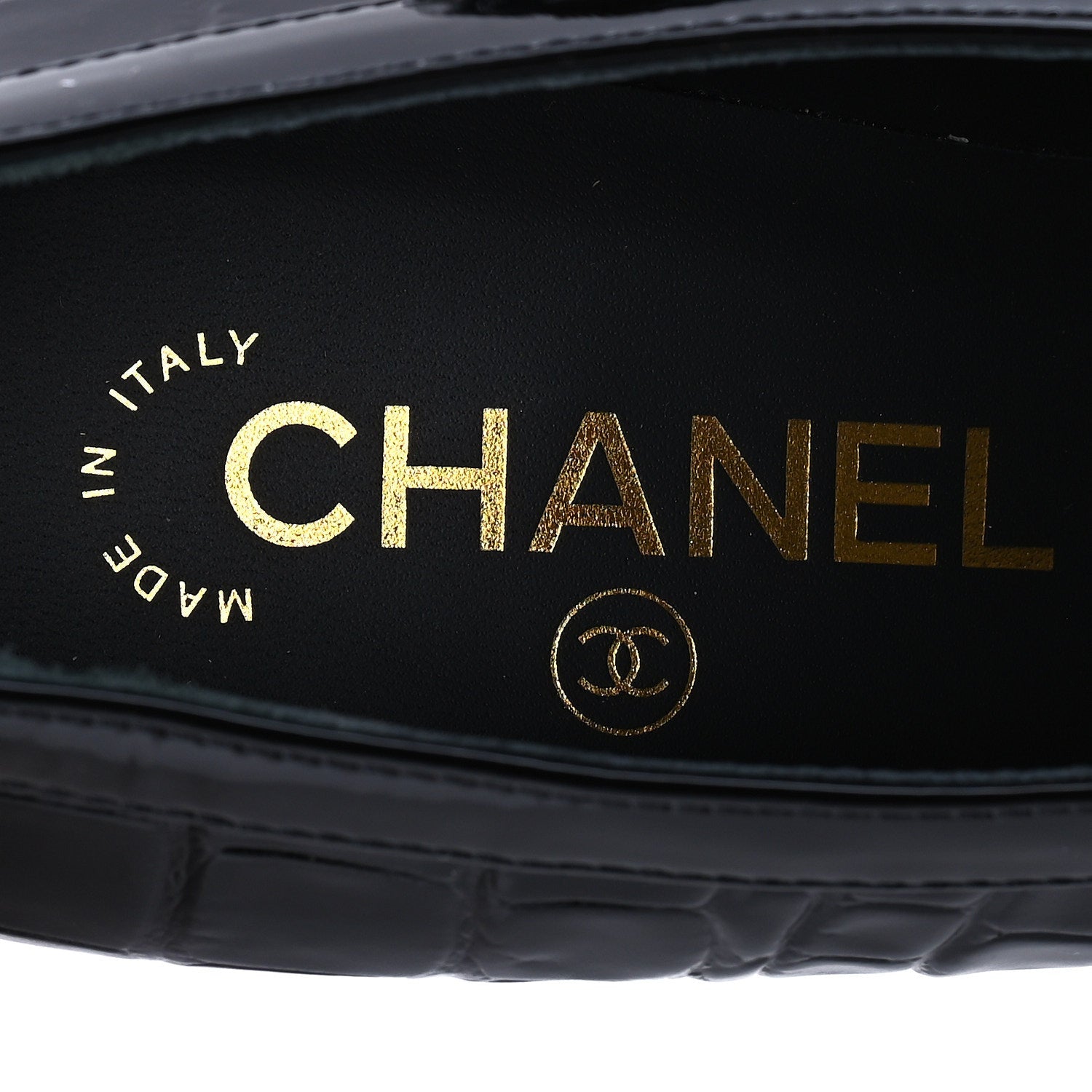 Chanel Crocodile Embossed Patent Calfskin Pumps 37 Black 7 of 8