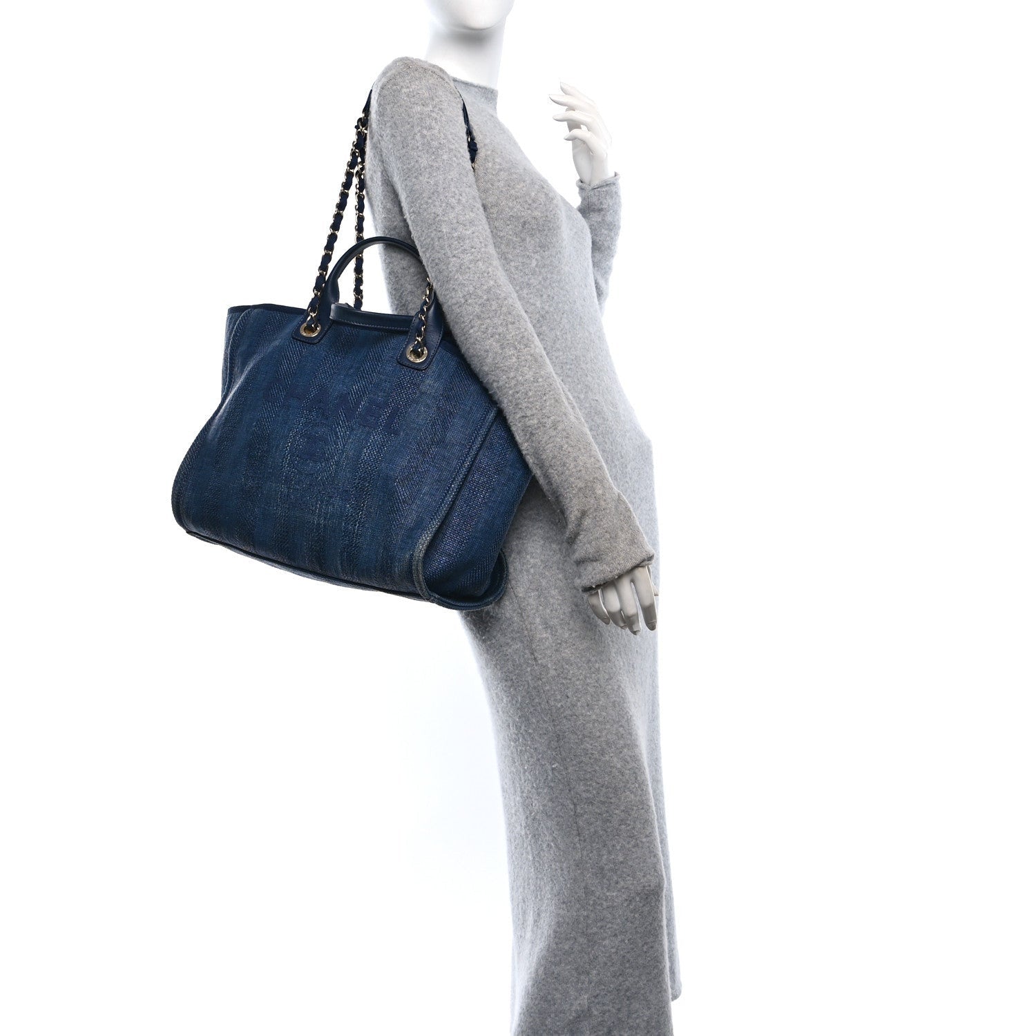 Chanel Mixed Fibers Striped Medium Deauville Tote Navy Blue 2 of 7