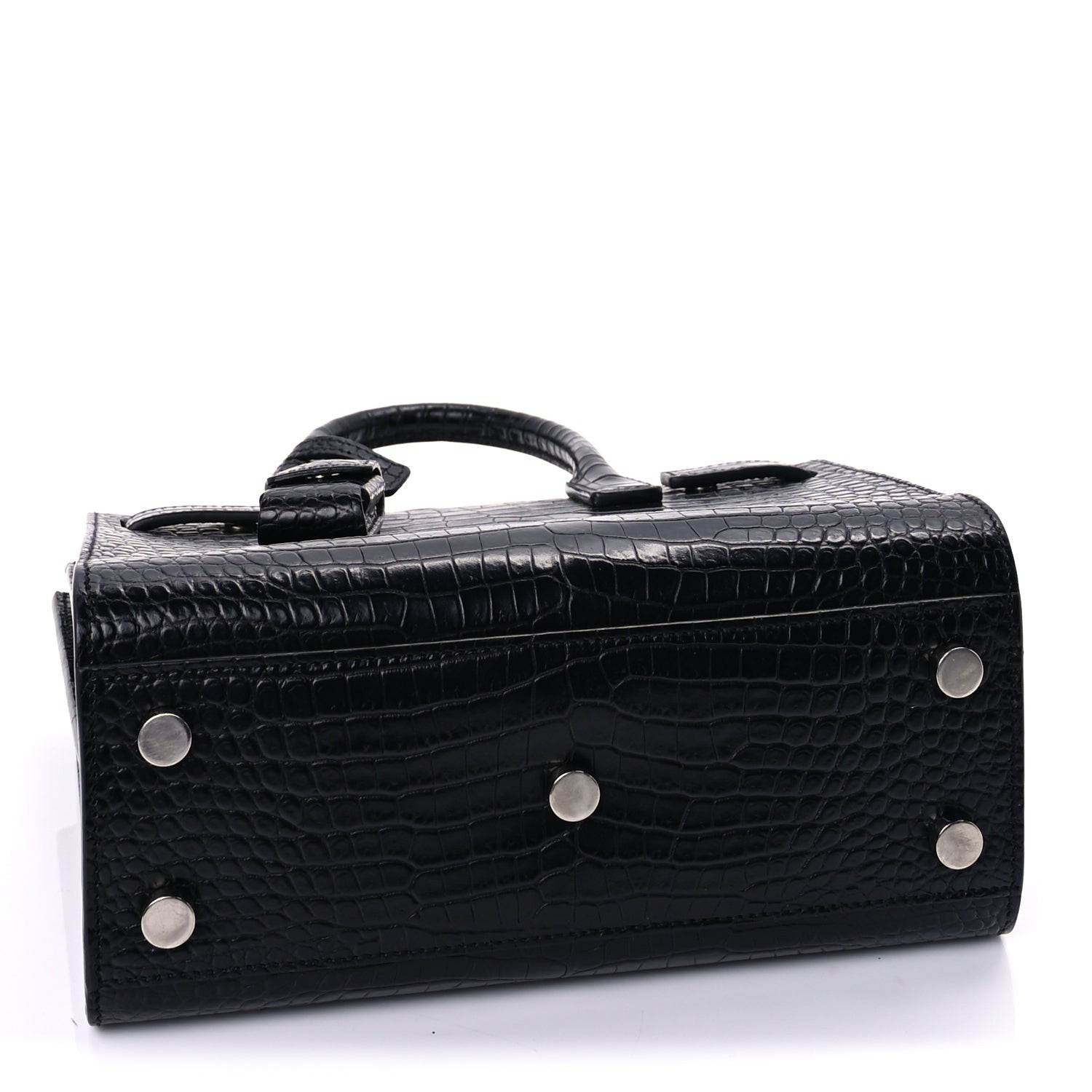 Saint Laurent Calfskin Crocodile Embossed Nano Sac De Jour  Black 3 of 9