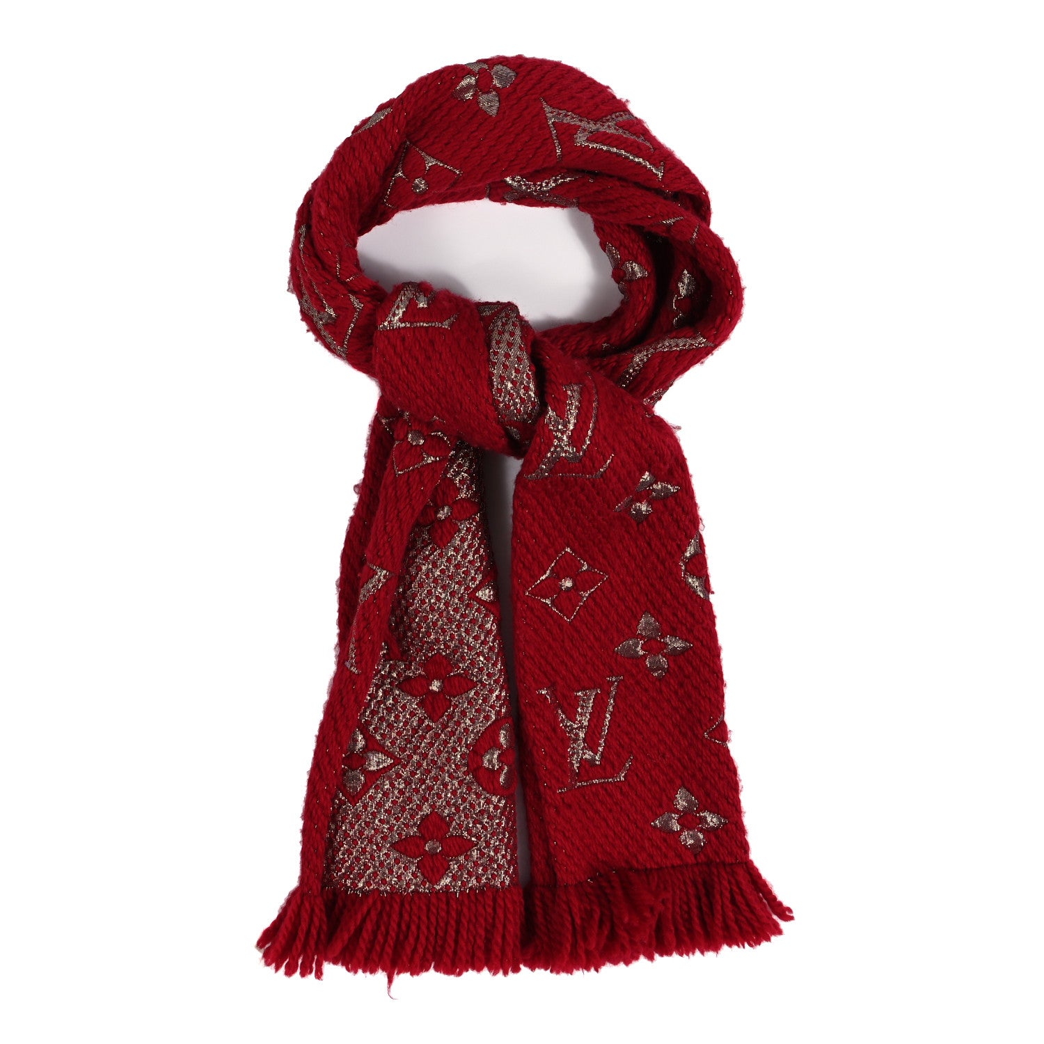 Louis Vuitton Wool Silk Logomania Shine Scarf Rubis 1 of 3