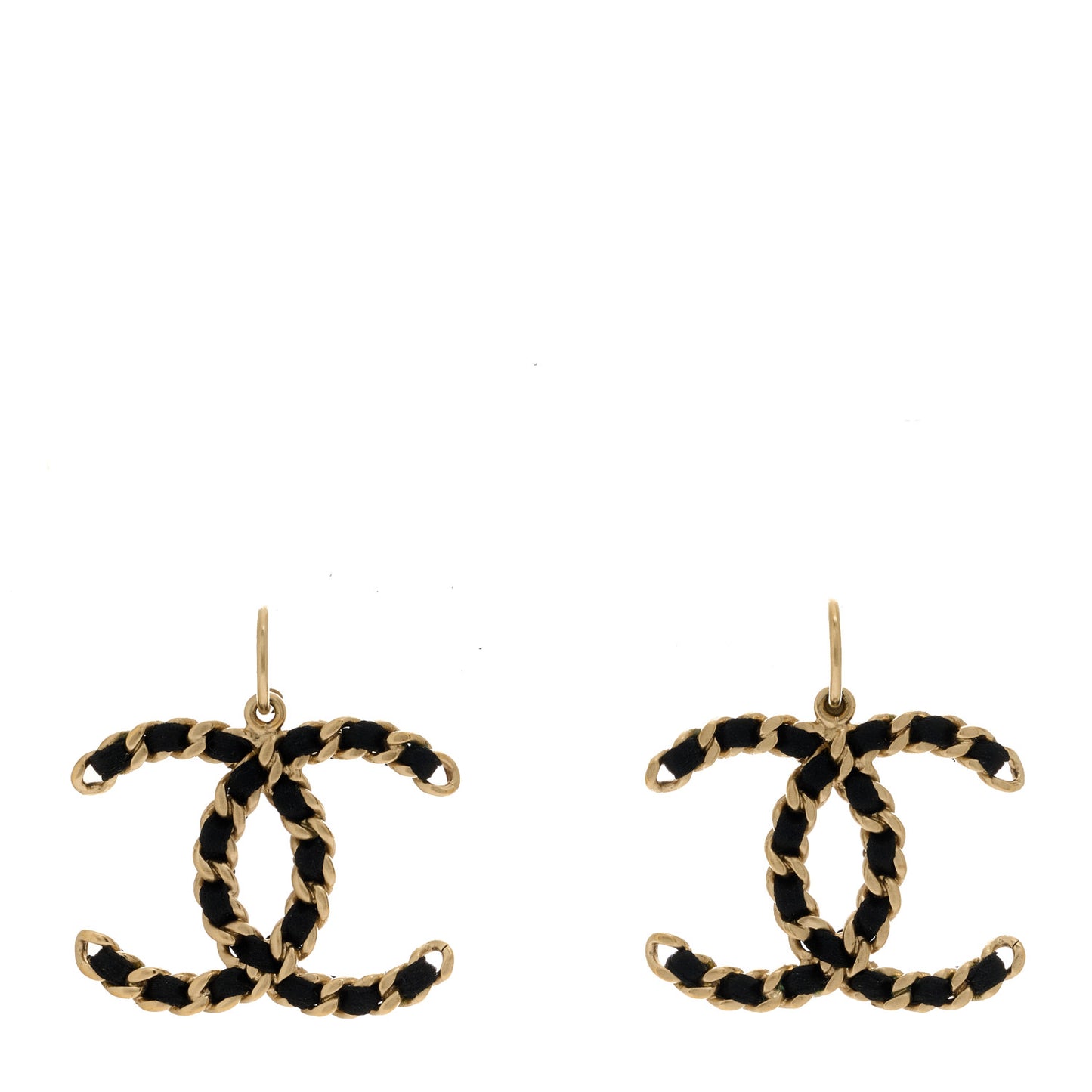 Satin CC Drop Earrings Black Gold