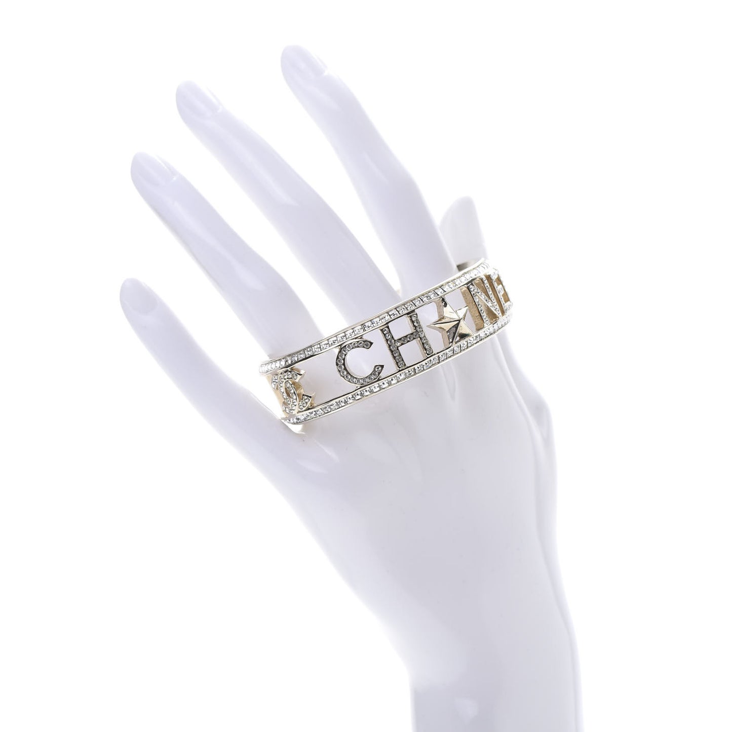 Crystal Baguette Logo Cuff Bracelet Gold