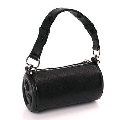 Gucci Sakai Be Green Calfskin Diagonal Stitched Mini Blondie Barrel Shoulder Bag Black 2 of 8