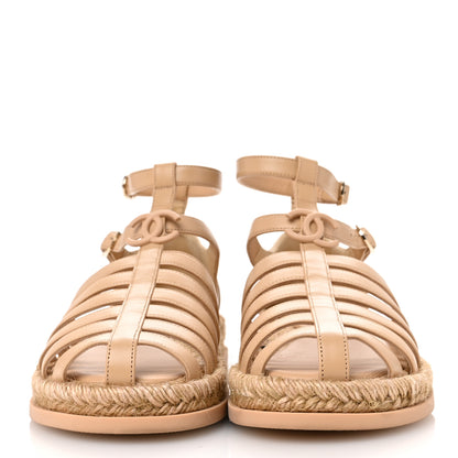 Chanel Lambskin Espadrille Sandals 39 Beige 3 of 10