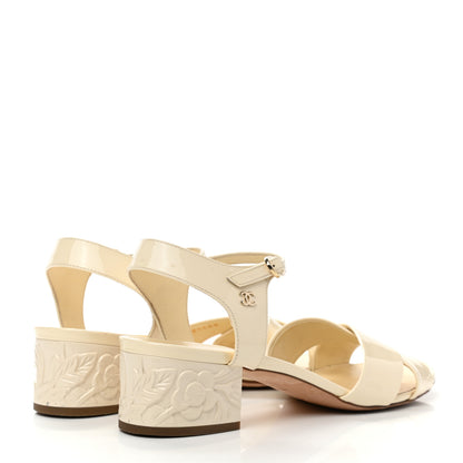 Chanel Patent Camellia Embossed Sandals 39.5 Ivory 4 of 12