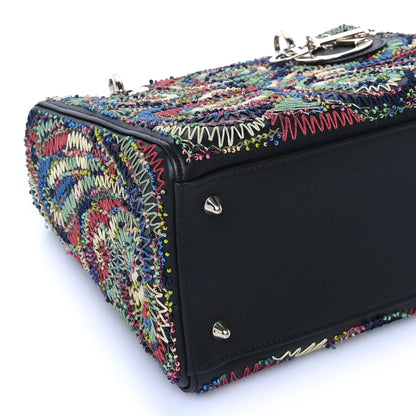 Christian Dior Calfskin Beaded Embroidered Medium Lady Dior  Black Multicolor 7 of 8
