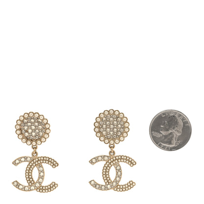 Chanel Crystal Pearl CC Drop Round Earrings Gold 2 of 4