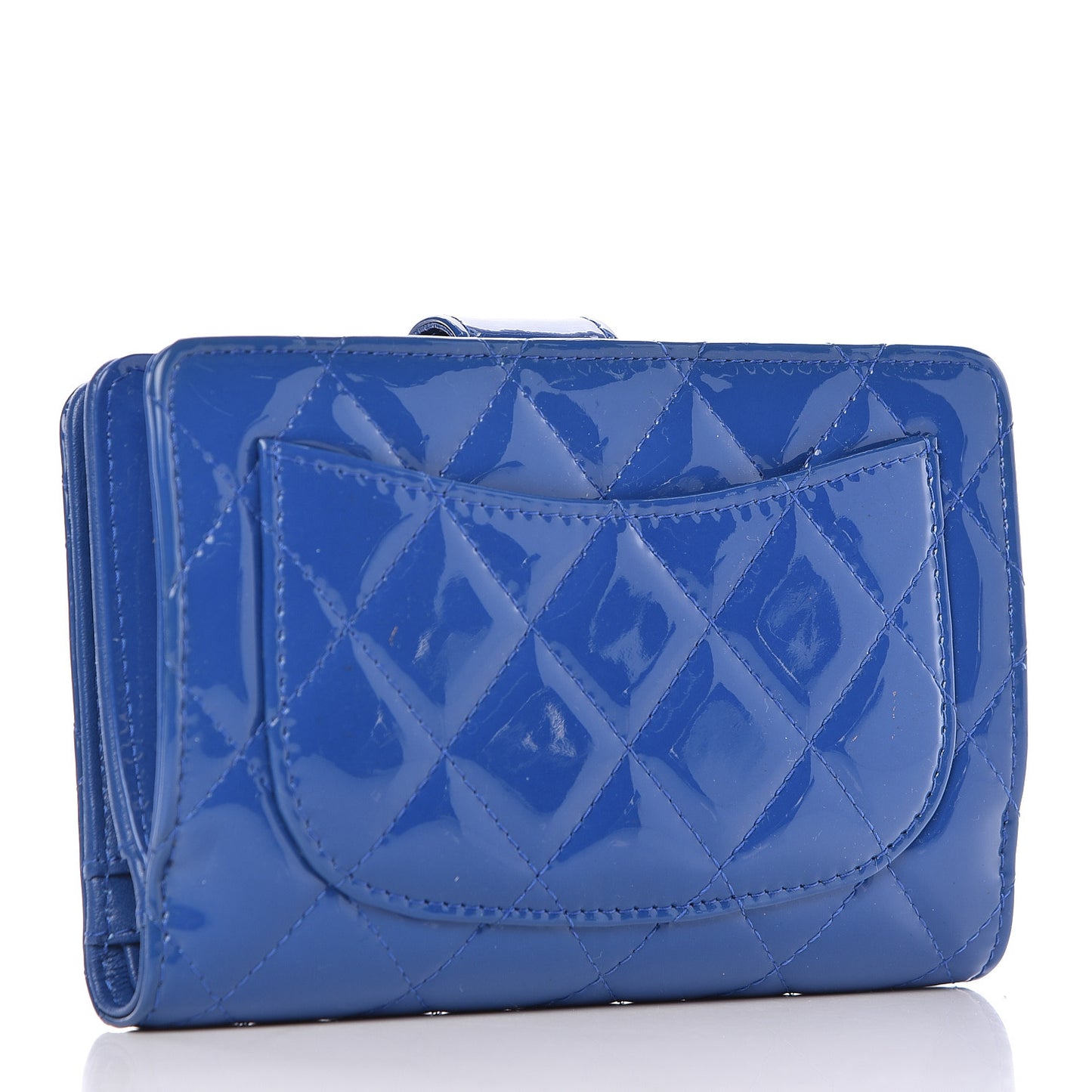 Patent Quilted Zipped Pocket Wallet Blue