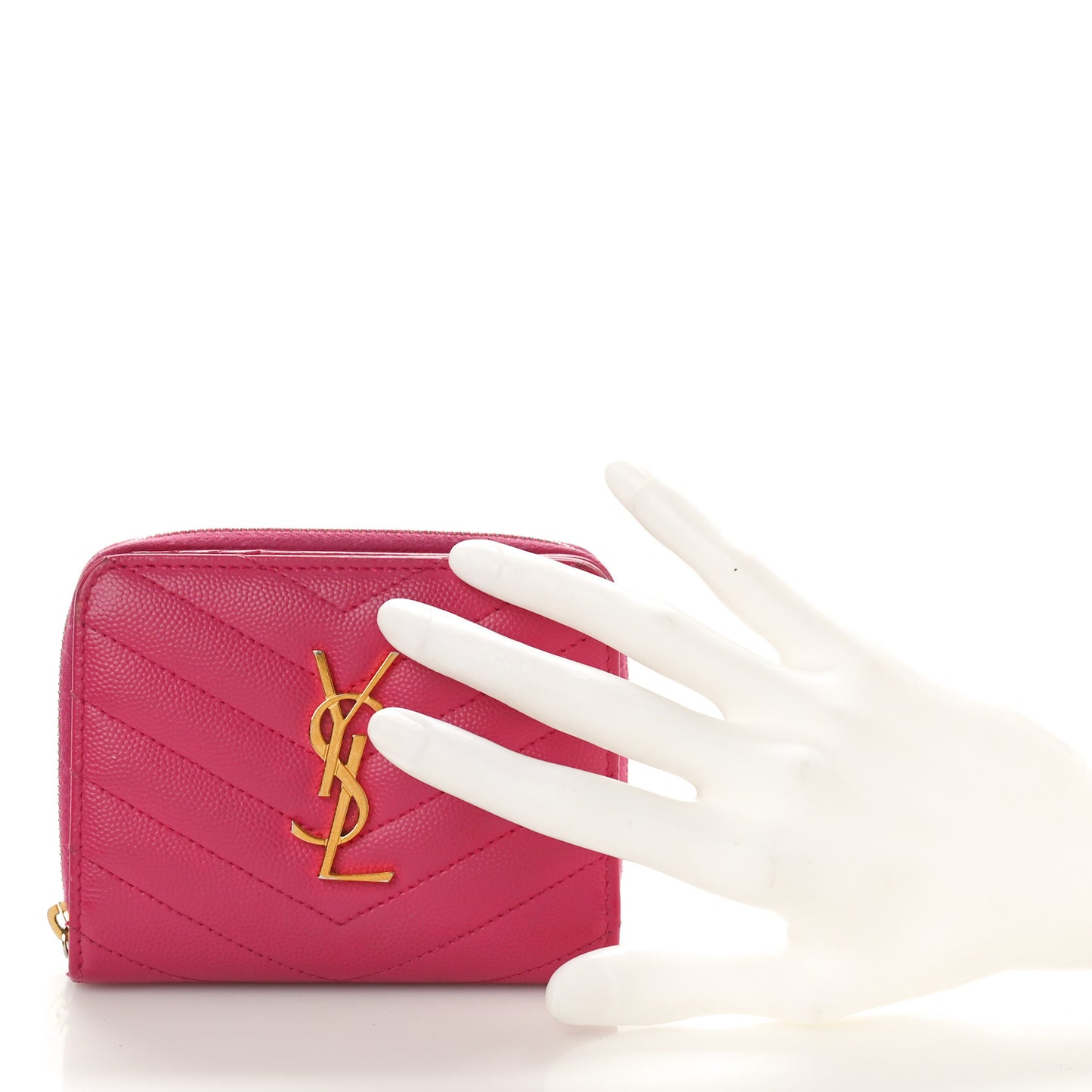 Grain De Poudre Matelasse Chevron Monogram Compact Zip Around Wallet Fuxia Couture