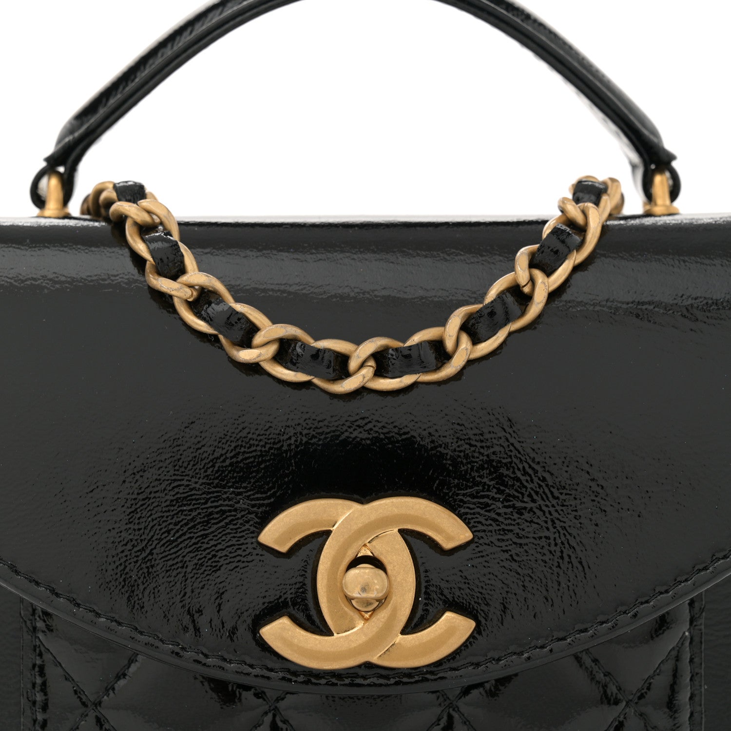 Chanel Shiny Lambskin Quilted Top Handle Card Holder On Chain Black 9 of 11