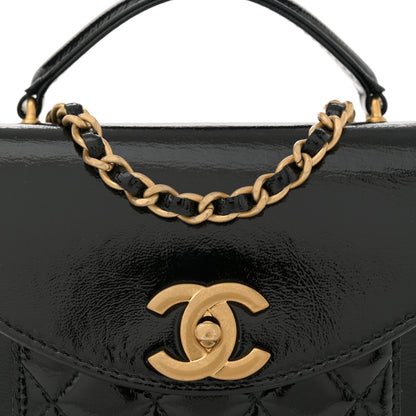 Chanel Shiny Lambskin Quilted Top Handle Card Holder On Chain Black 9 of 11