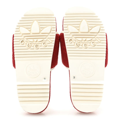 Gucci X ADIDAS Terry Cloth Trefoil GG Monogram Womens Platform Sandals 38 Maple Red Off White 6 of 7