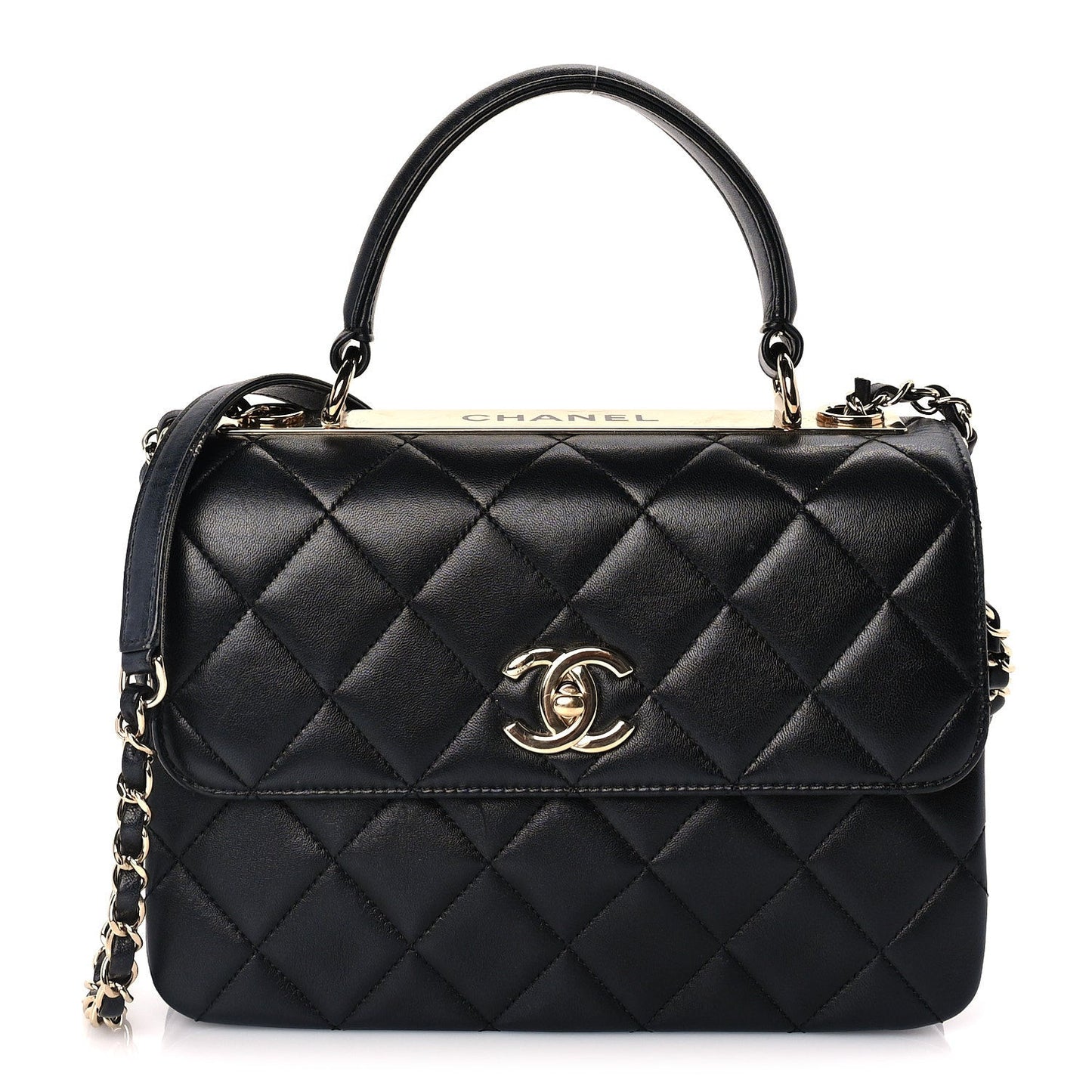 Lambskin Quilted Small Trendy CC Dual Handle Flap Bag  Black