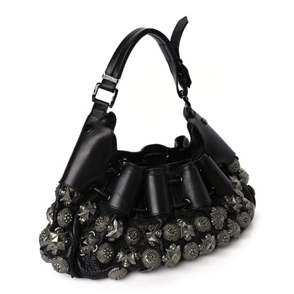 Burberry Calfskin Mason Warrior Studded Hobo Black 2 of 9