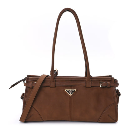 Prada Nubuck Triangle Medium Bonnie Shoulder Bag Cacao 1 of 8