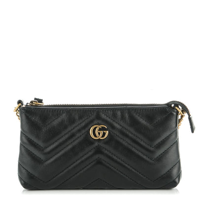 Gucci Calfskin Matelasse Mini GG Marmont Chain Bag Black 1 of 7