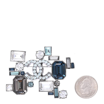 Chanel Baguette Crystal CC Brooch Silver Blue 2 of 4