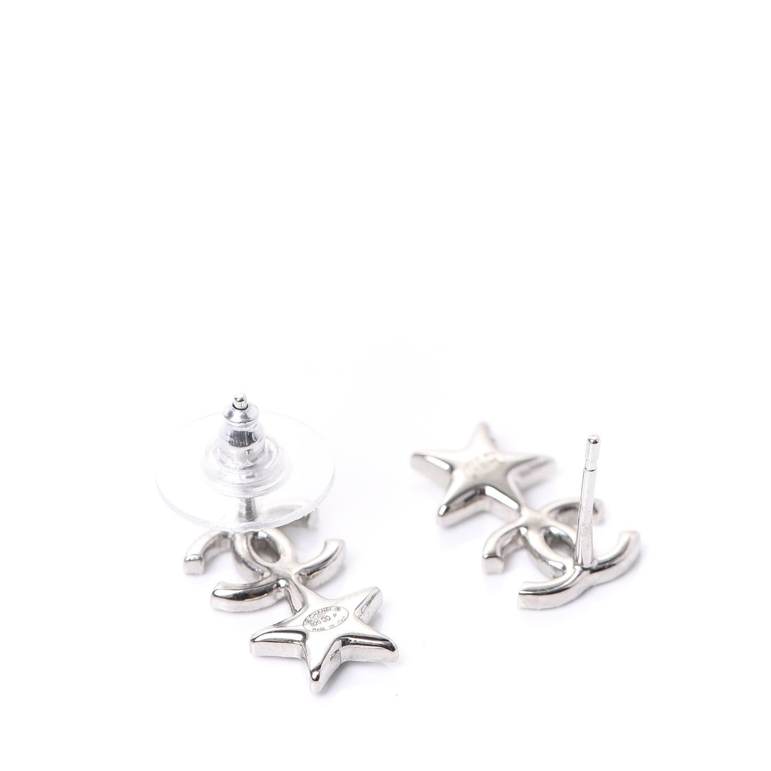 Chanel Crystal CC Star Earrings Silver 3 of 5