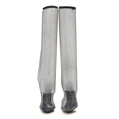 Saint Laurent Mesh Crystal Koller 100 Knee High Boots 37 Black 2 of 7