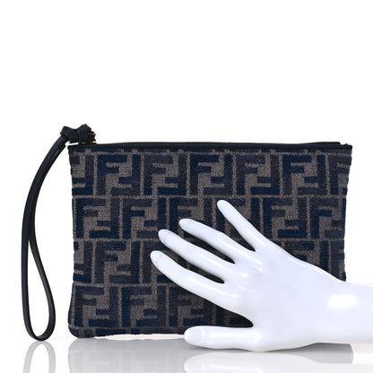 Fendi Chenille Vitello Grace FF Flat Pouch Grigio Notte Flamingo 2 of 8