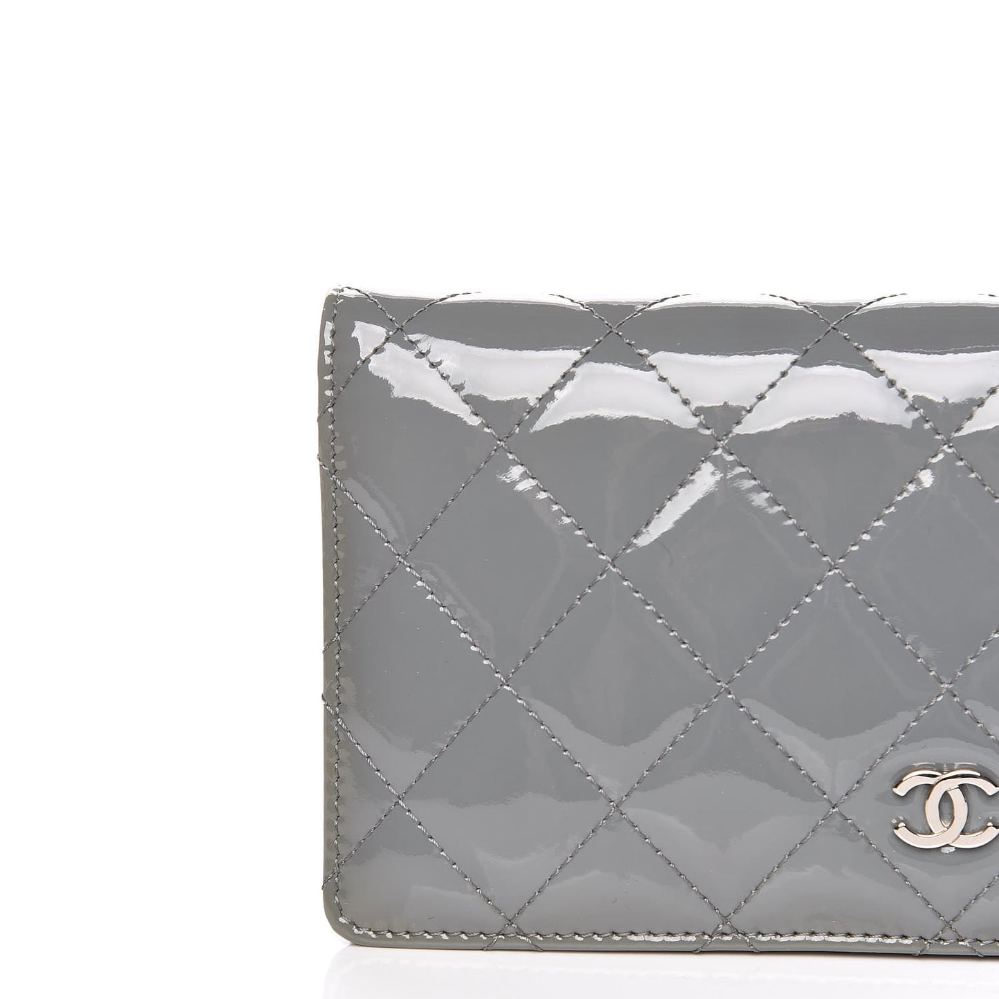 Patent Quilted Yen Wallet Grey