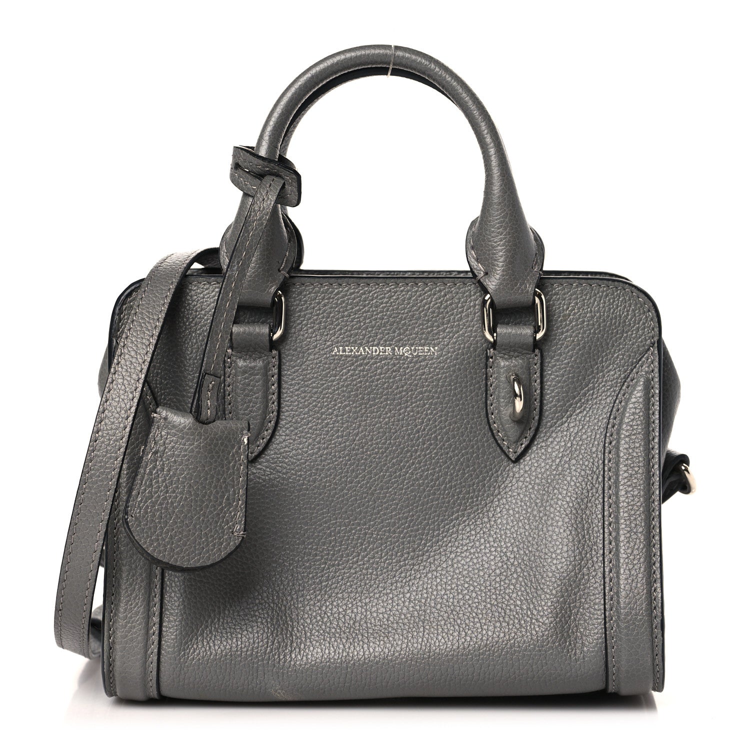 Alexander McQueen Pebbled Calfskin Mini Skull Padlock Zip Around Tote Grey 1 of 8