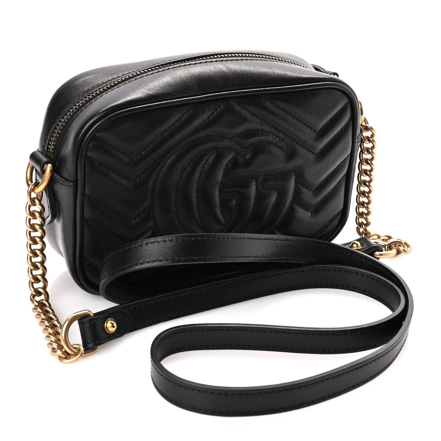 Gucci Calfskin Matelasse Mini GG Marmont Chain Shoulder Bag Black 2 of 7