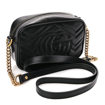 Gucci Calfskin Matelasse Mini GG Marmont Chain Shoulder Bag Black 2 of 7