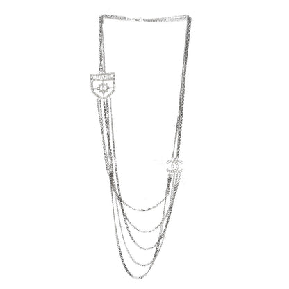 Chanel Baguette Crystal CC Shield Multi Strand Long Chain Necklace Silver 3 of 6
