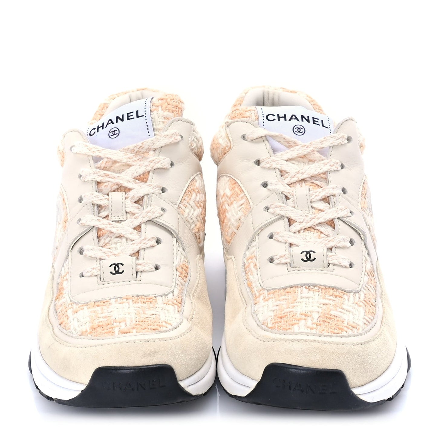 Tweed Suede Calfskin Womens CC Sneakers 39 Orange