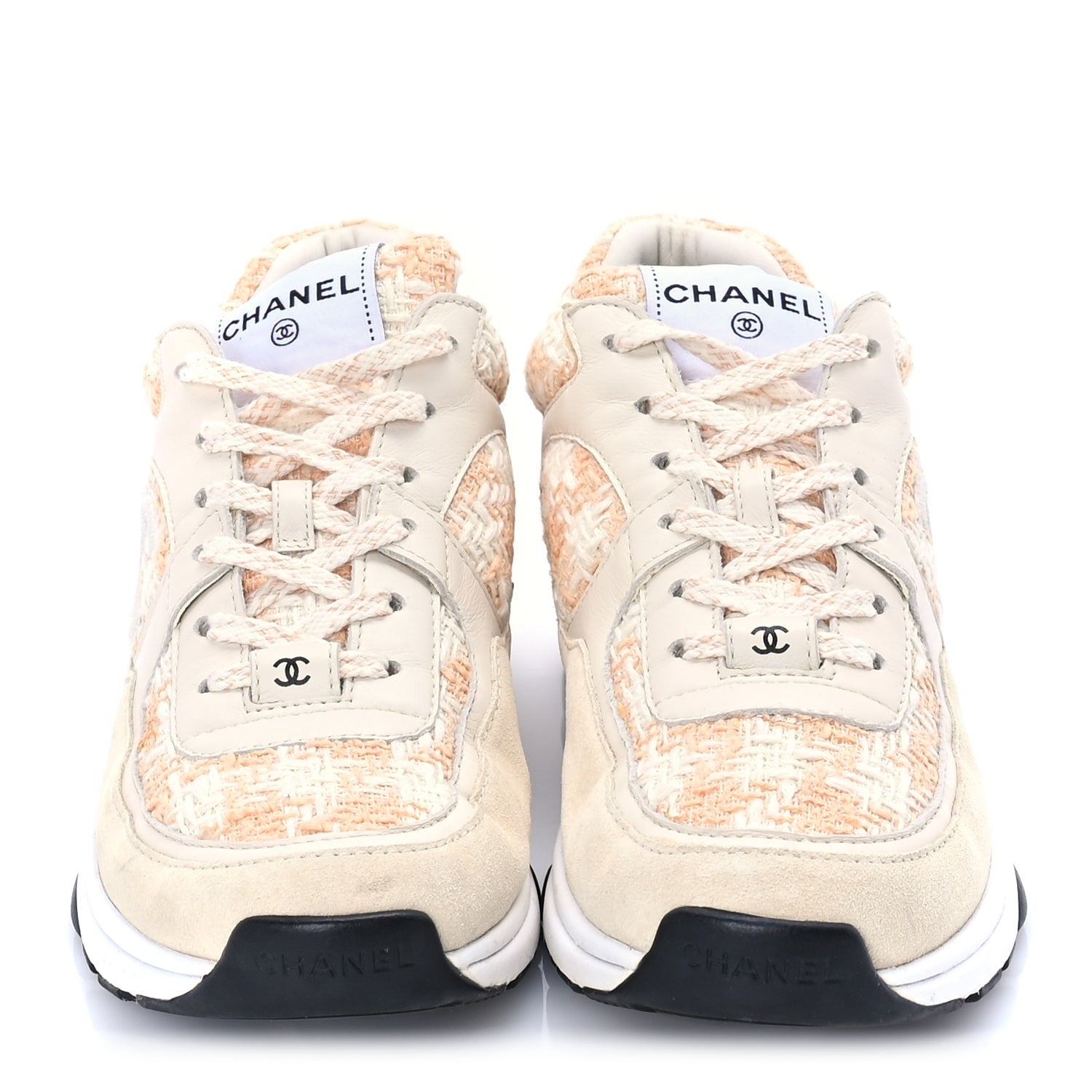 Chanel Tweed Suede Calfskin Womens CC Sneakers 39 Orange 3 of 8